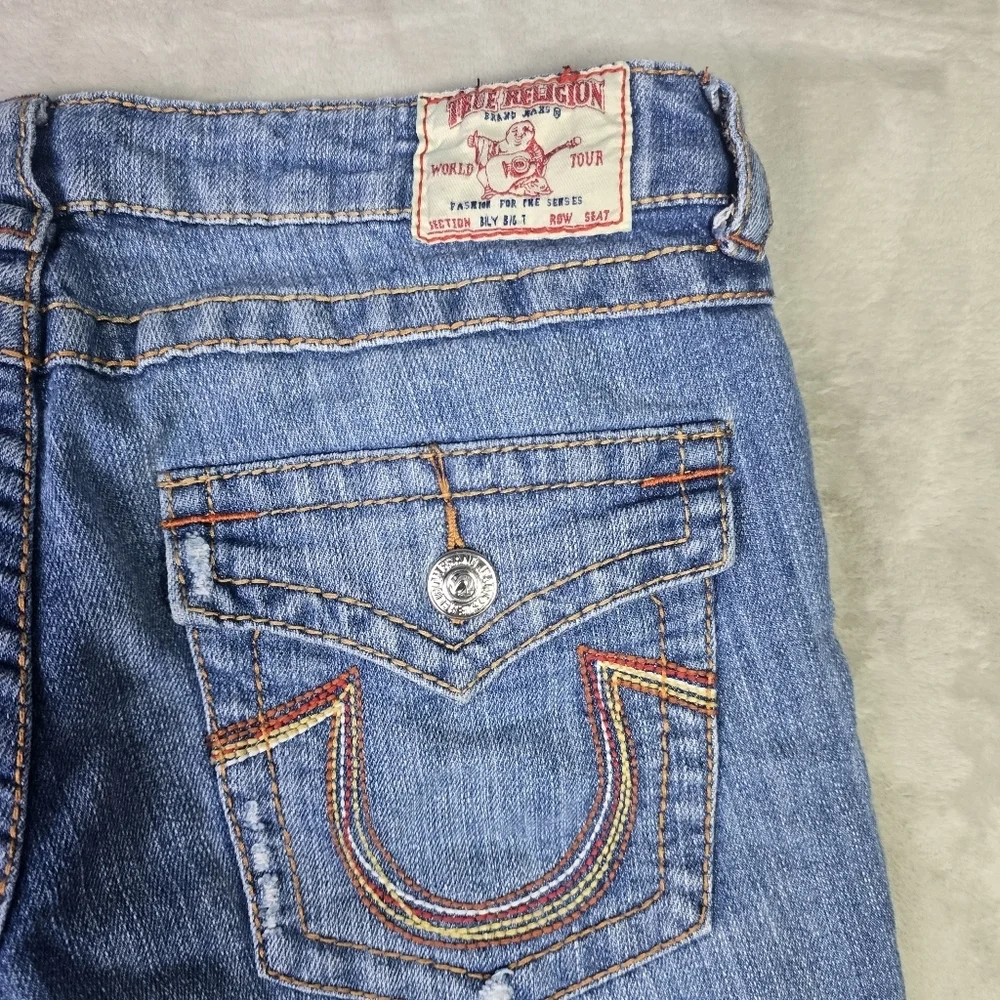 True Religion Men Billy Super T Sz 30 Pocket Distress Shorts Denim Jeans Blue